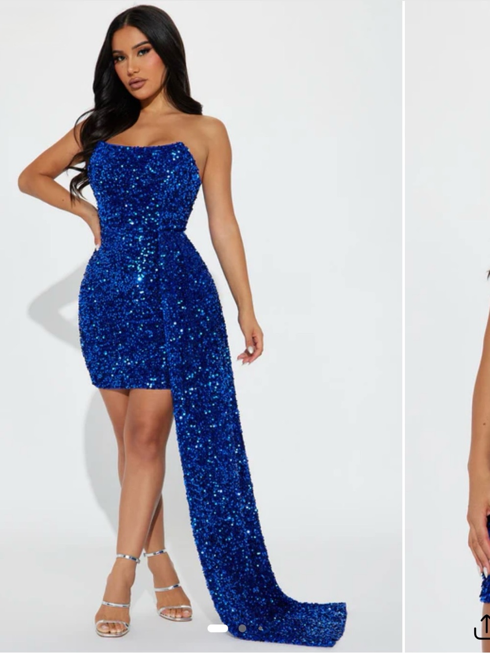 Strapless Royal Blue Sequin Mini Dress with Draped Train